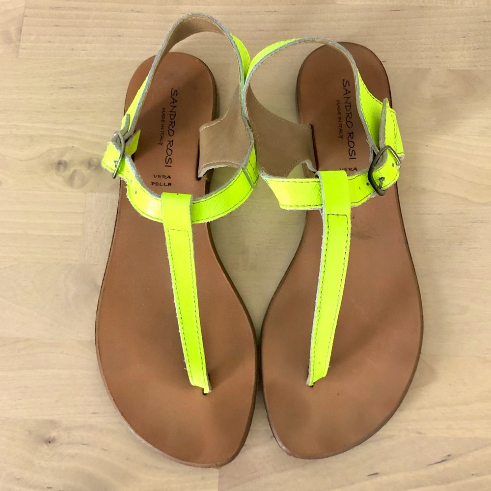 Sandro Rosi Italian leather sandals in neon yellow
